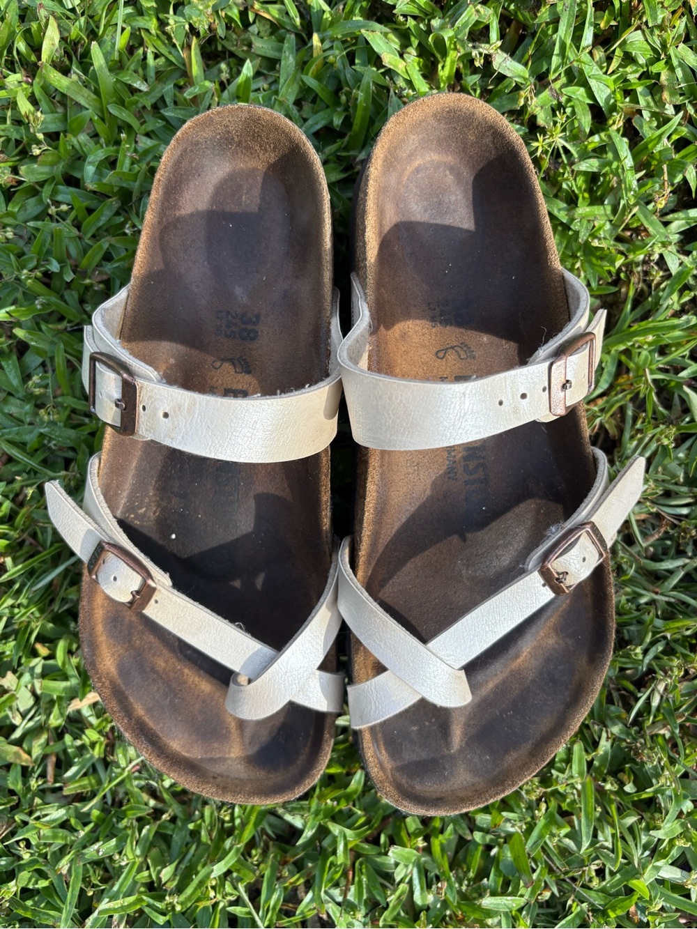 Birkenstock Metallic cream Two-Strap Comfort Sandals
